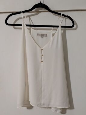 LOFT Cream V-Neck Button Front Spaghetti Strap Cami